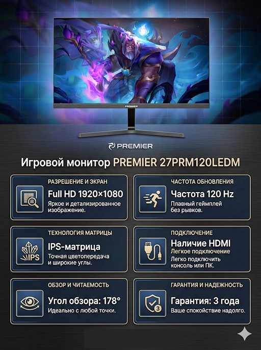 MOBS - Купить Монитор Premier 27PRM120LEDM 27", черный онлайн с доставкой в маркетплейсе alifshop.uz